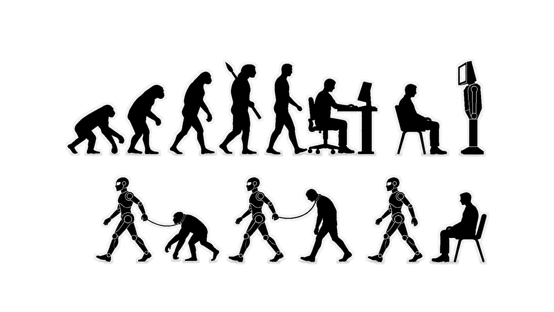 Human evolution toward computers, followed by a reversal as humans follow robots